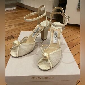 Jimmy Choo Sacaria tulle heels with pearl in white/ivory